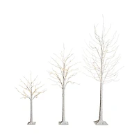 Nearly Natural Pre-Lit Artificial White Birch Trees with Led Lights, Set of 3