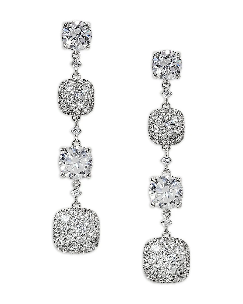 Nadri Crushed Cubic Zirconia Cushion Linear Drop Earrings