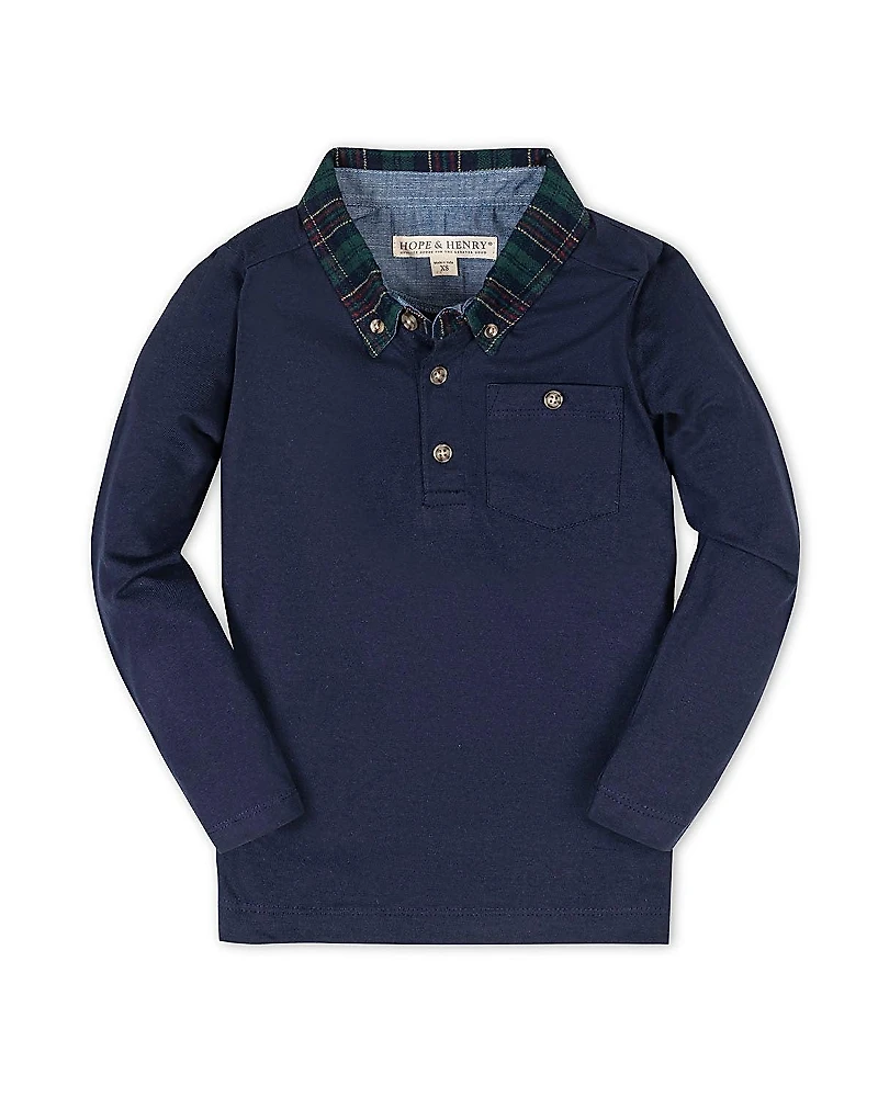 Hope & Henry Boys' Organic Long Sleeve Polo Shirt with Woven Collar - Little Kid, Big Kid