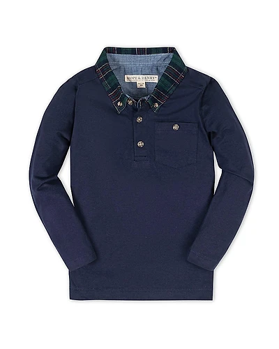 Hope & Henry Boys' Organic Long Sleeve Polo Shirt with Woven Collar - Little Kid, Big Kid
