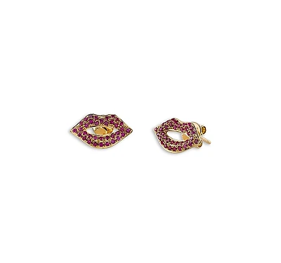 Sydney Evan 14K Yellow Gold Ruby Lips Stud Earrings