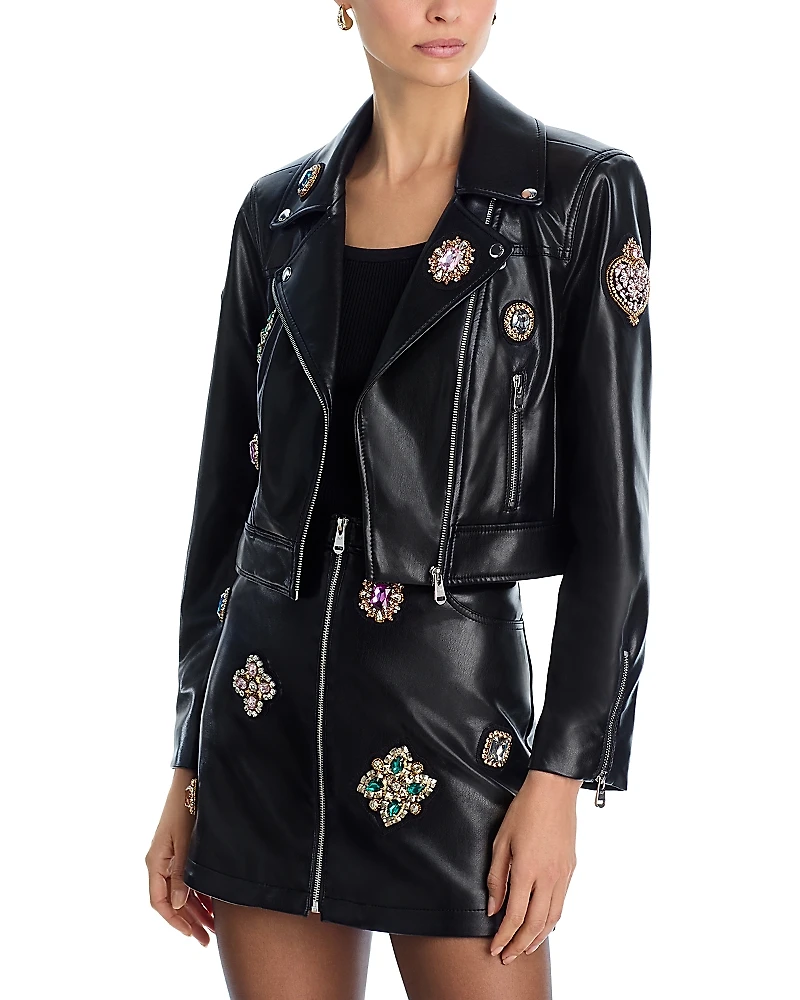 Cinq a Sept Baroque Patches Genevieve Faux Leather Jacket