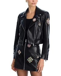 Cinq a Sept Baroque Patches Genevieve Faux Leather Jacket