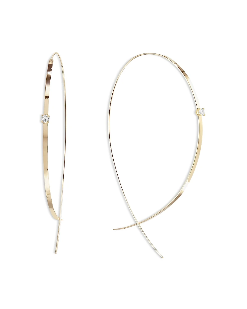 Lana Jewelry 14K Yellow Gold Diamond Upside Down Hoop Threader Earrings