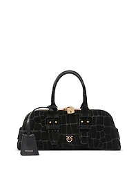 Pinko Escape Embossed Suede Baguette Bowling Bag