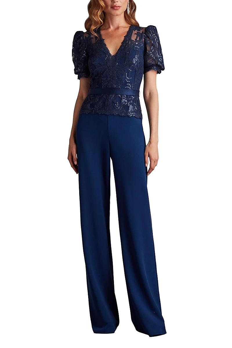 Tadashi Shoji Ziya Embellished Puff Sleeve Jumpsuit