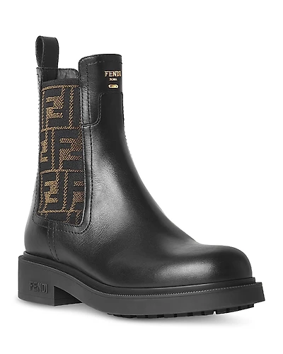 Fendi Women's Filo Leather & Ff Fabric Biker Boots