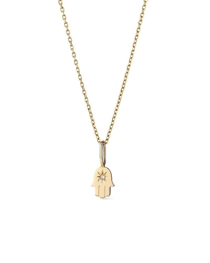 Ana Luisa Solid Yellow Gold Lab Grown Diamond Hamsa Necklace
