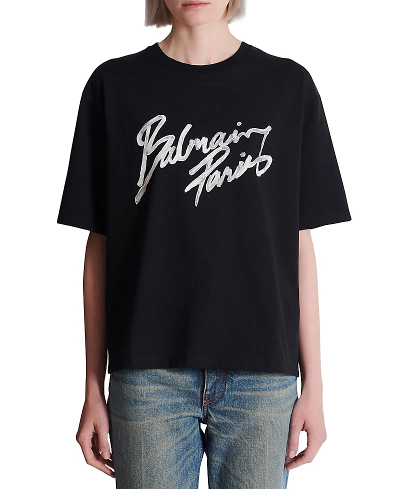 Balmain Boxy T-Shirt With Paris Brush Print