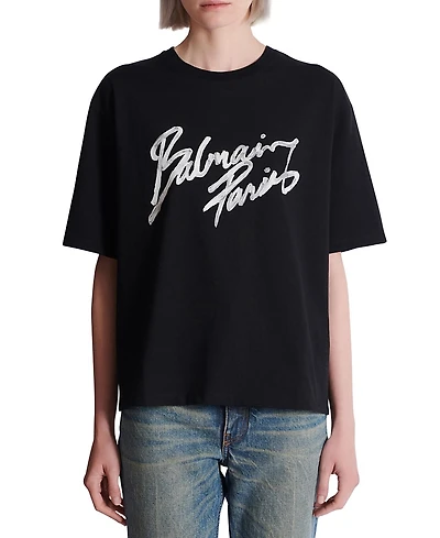 Balmain Boxy T-Shirt With Paris Brush Print