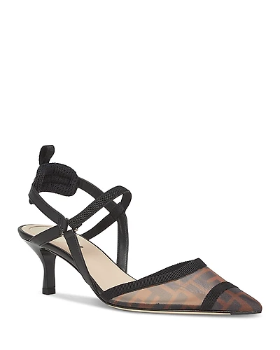 Fendi Women's Colibri Lite Ff Mesh Mid Heel Slingbacks