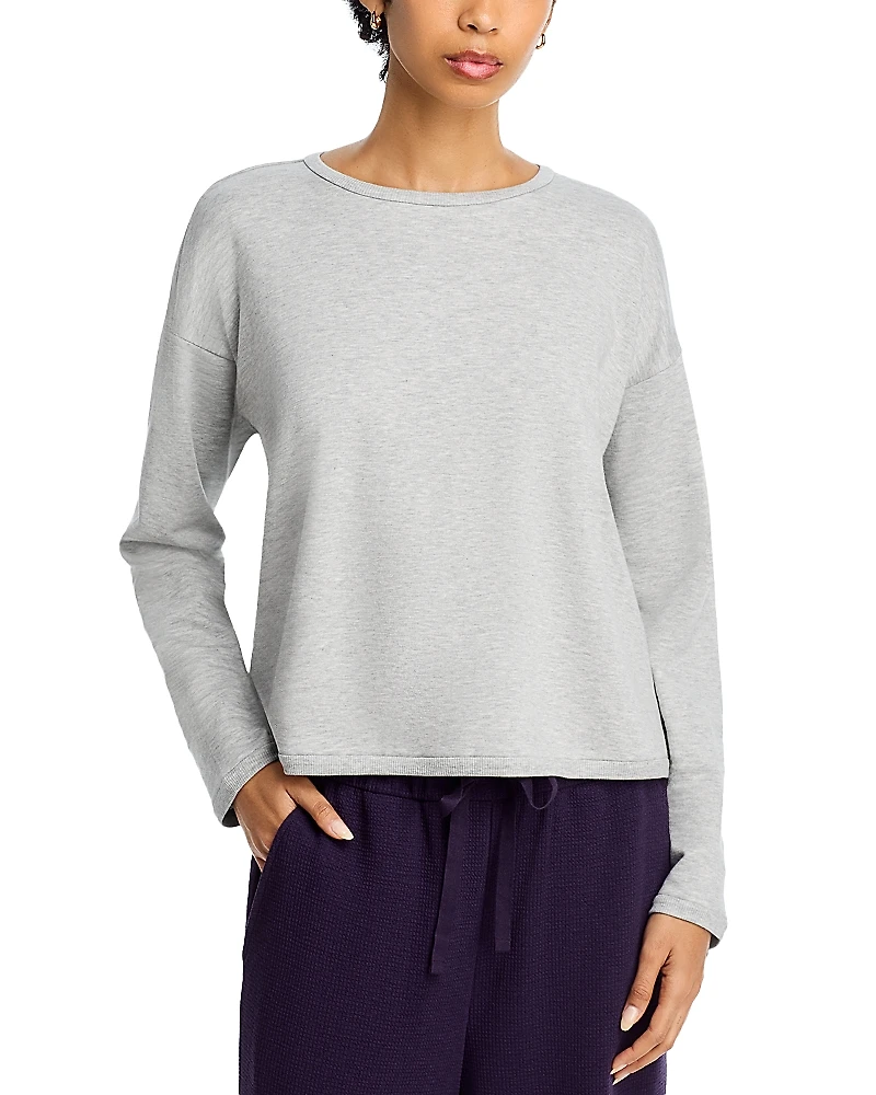 Eileen Fisher Striped Cozy Brushed Terry Round Neck Cropped Boxy Top