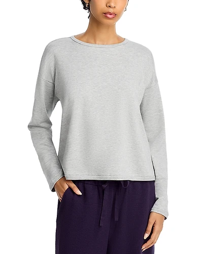 Eileen Fisher Striped Cozy Brushed Terry Round Neck Cropped Boxy Top