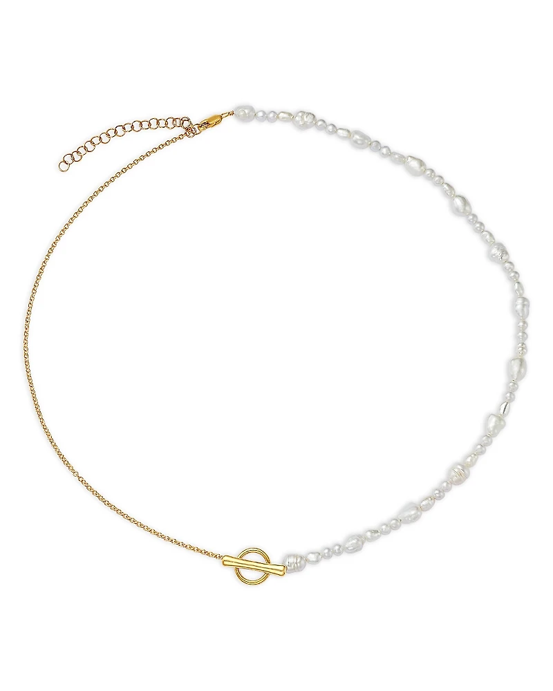 Moon & Meadow 14K Yellow Gold Freshwater Pearl Toggle Necklace, 16