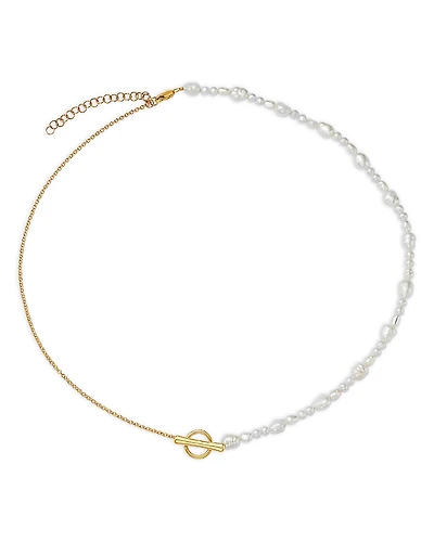 Moon & Meadow 14K Yellow Gold Freshwater Pearl Toggle Necklace, 16