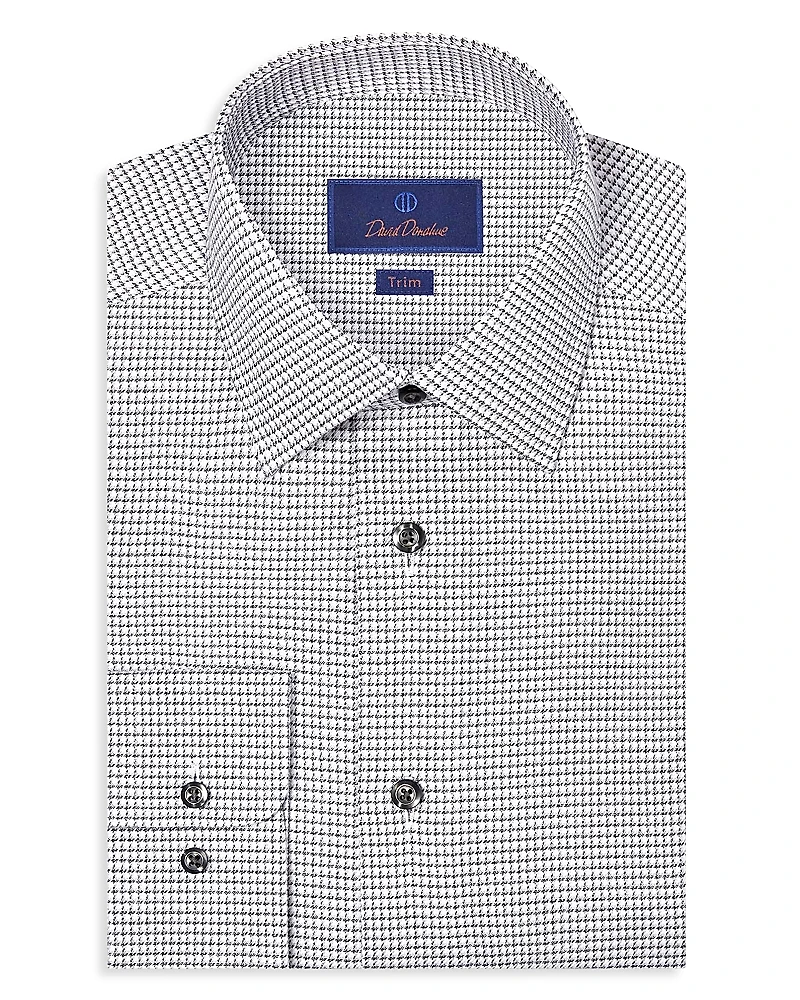 David Donahue Trim Fit Micro Twill Check Dress Shirt
