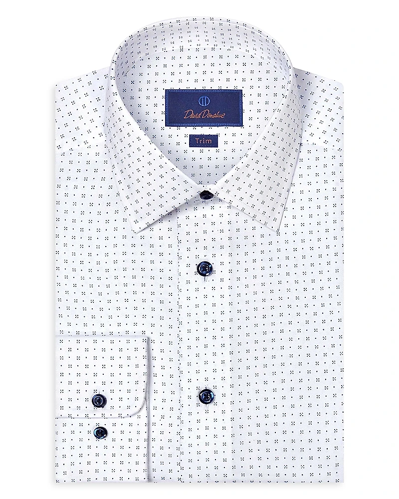 David Donahue Trim Fit Neat Print Dress Shirt