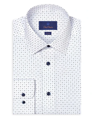 David Donahue Trim Fit Neat Print Dress Shirt