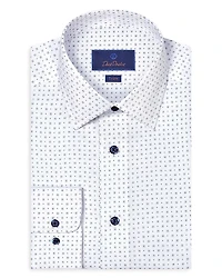 David Donahue Trim Fit Neat Print Dress Shirt