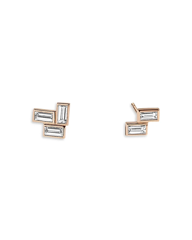 Shahla Karimi from the Luxe Collection Certified Lab Grown Diamond Mid Century Fallingwater Asymmetrical Baguette Studs