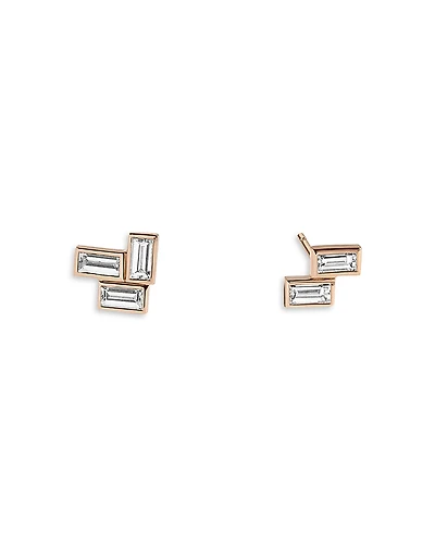Shahla Karimi from the Luxe Collection Certified Lab Grown Diamond Mid Century Fallingwater Asymmetrical Baguette Studs