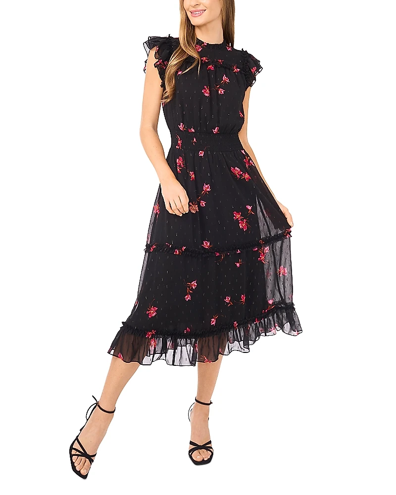 CeCe Flutter Sleeve Smocked Waist Dress