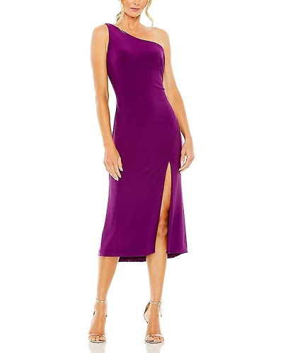 Mac Duggal One Shoulder Cowl Back Jersey Midi Dress
