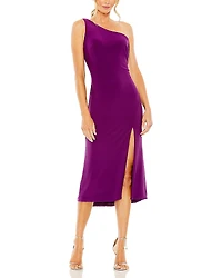 Mac Duggal One Shoulder Cowl Back Jersey Midi Dress