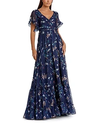 Mac Duggal Flounce Sleeve Floral Maxi Dress