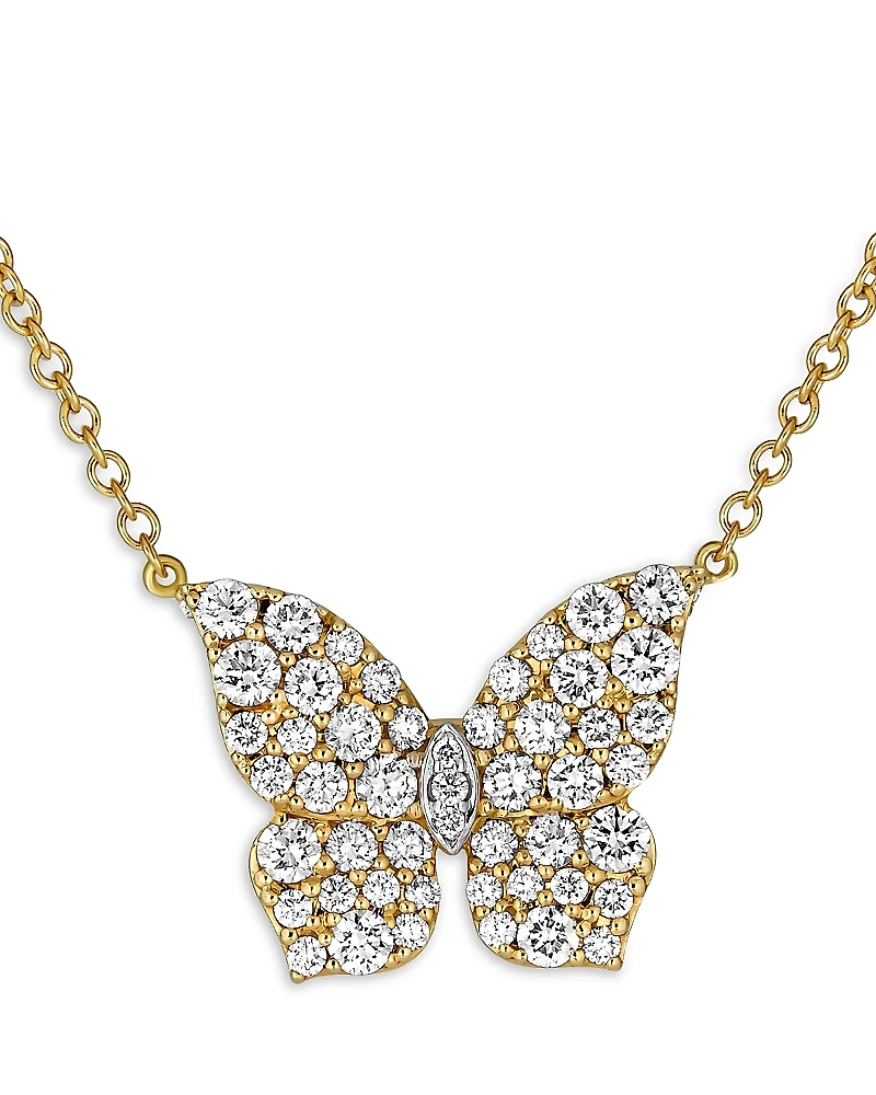 Piranesi 18K Yellow Gold Butterfly Diamond Pave Oro Pendant Necklace