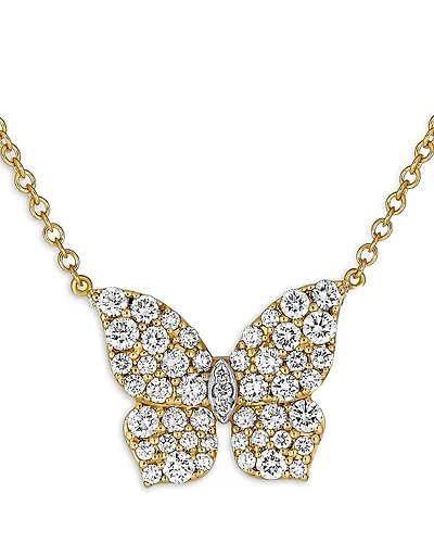 Piranesi 18K Yellow Gold Butterfly Diamond Pave Oro Pendant Necklace
