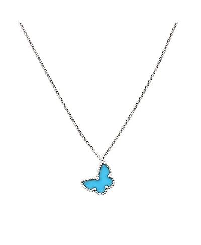 Pre-Owned Van Cleef & Arpels Sweet Alhambra Butterfly Pendant Necklace 18K White Gold with Turquoise, 14.75 - 15.5"