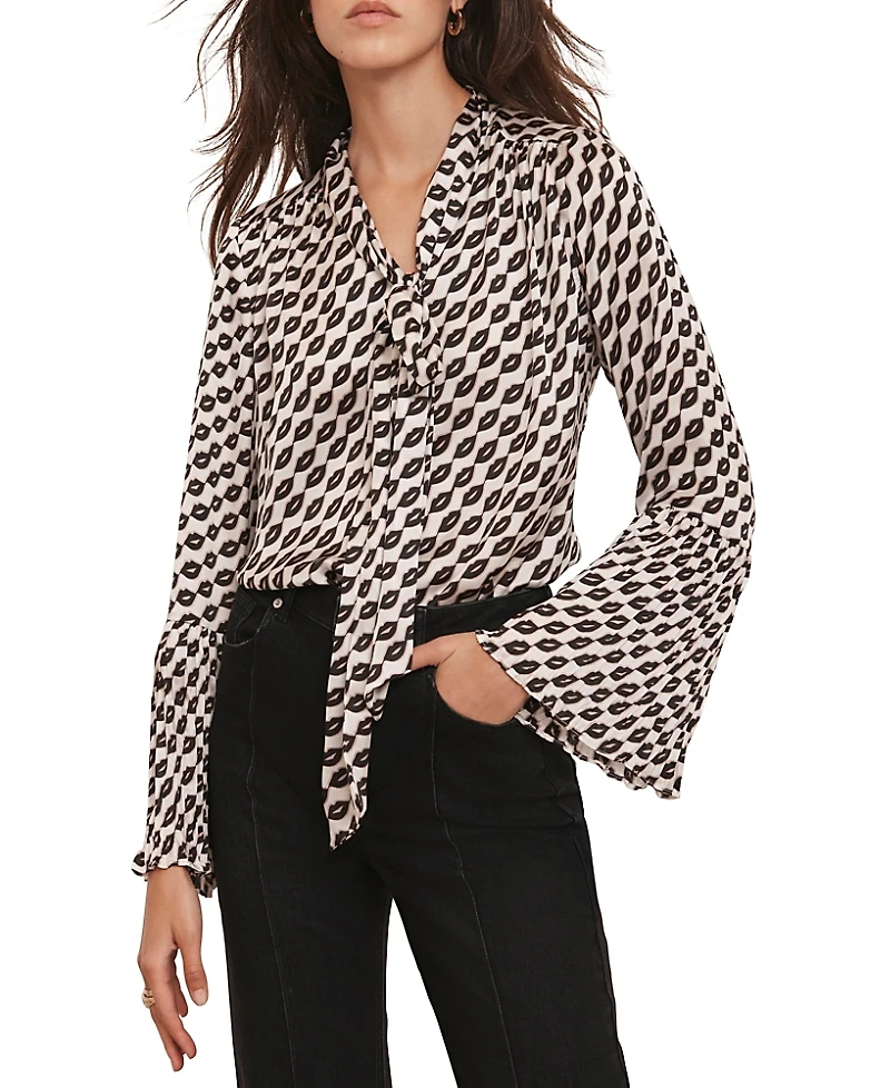 Mint Velvet Women's Lip Print Bow Blouse