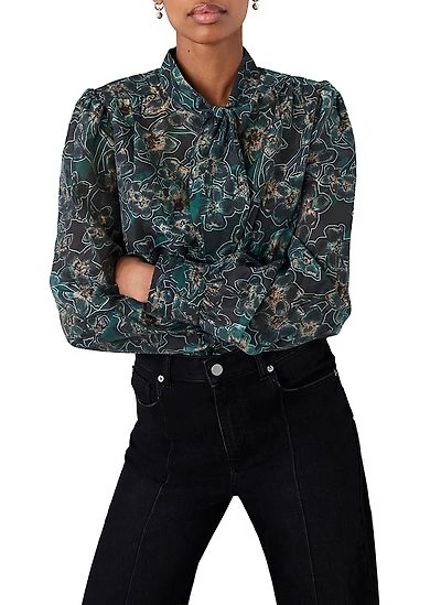 Mint Velvet Women's Paisley Print Long Sleeve Tie Neck Blouse
