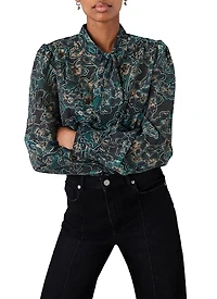 Mint Velvet Women's Paisley Print Long Sleeve Tie Neck Blouse