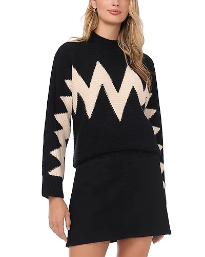 Vince Camuto Zig Zag Motif Mock Neck Sweater