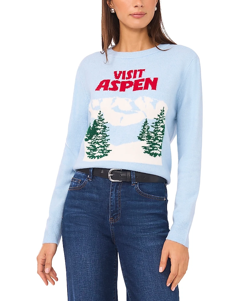 Vince Camuto Visit Aspen Motif Crewneck Sweater