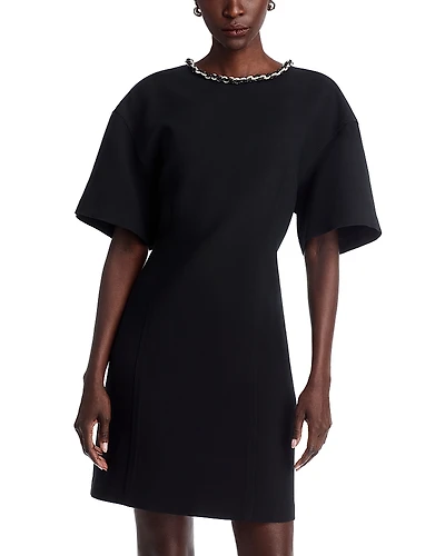 Lafayette 148 New York Detachable Crystal Necklace Dropped Shoulder Dress