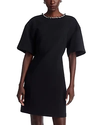 Lafayette 148 New York Detachable Crystal Necklace Dropped Shoulder Dress