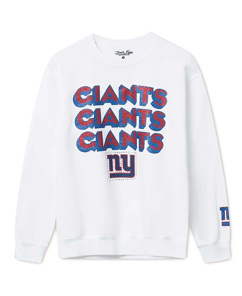 Junk Food Clothing Unisex Nfl New York Giants Repeat Bling Flea Market Crew Fleece Sweatshirt
