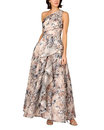 Aidan Mattox Printed Jacquard Long Dress