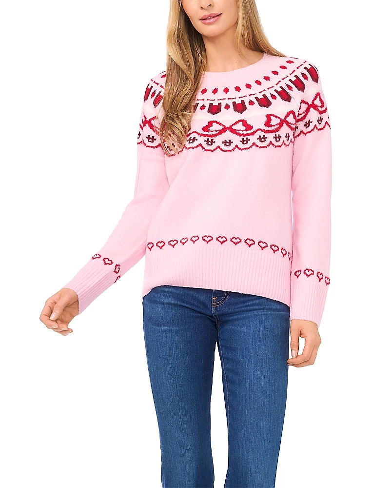 CeCe Bow Fair Isle Raglan Sleeve Sweater