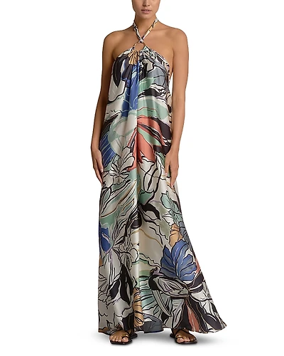 Elan Printed Ring Halter Maxi Dress
