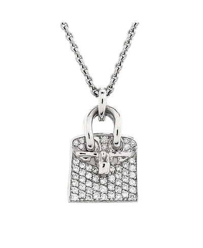 Pre-Owned HERMES Birkin Amulette Pendant Necklace 18K White Gold and Diamonds, 15 - 15.75"