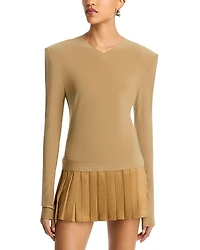 Norma Kamali Long Sleeve Shoulder Pad V Neck Top