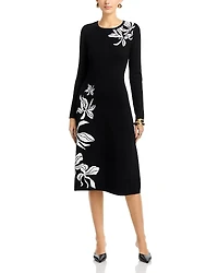 T Tahari Long Sleeve Round Neck Jacquard Dress
