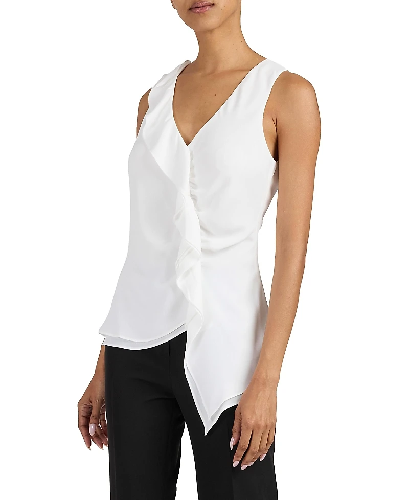 Santorelli Tyra Sleeveless Top with Asymmetric Ruffles