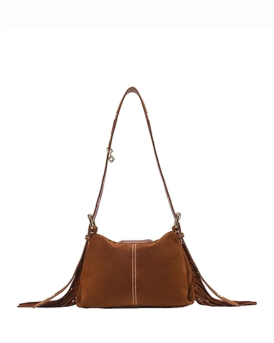 Maje Miss M Mini Fringed Brown Suede Crossbody Bag