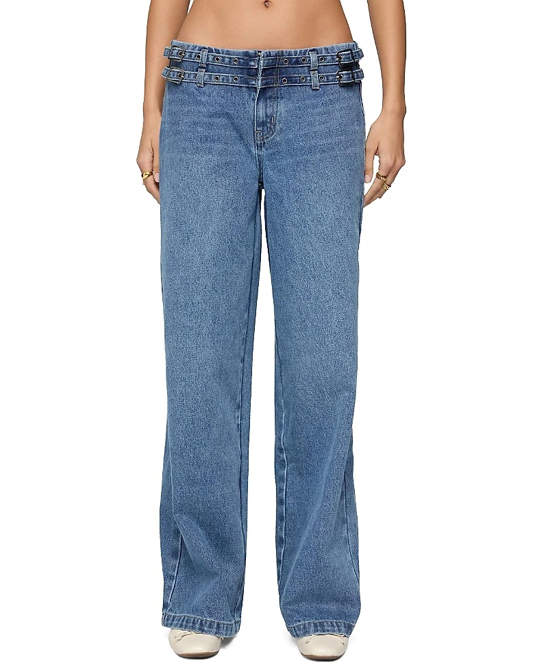 Edikted Livia Double Belt Low Rise Baggy Jeans