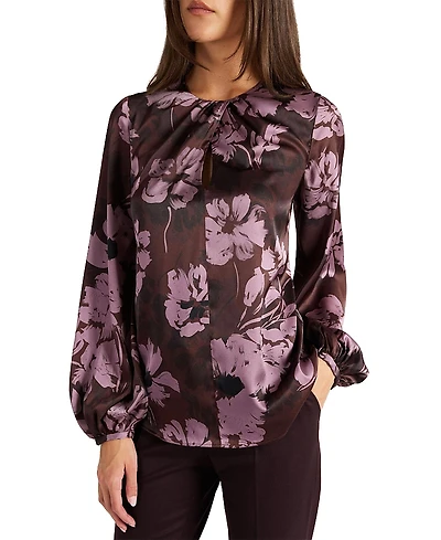 Santorelli Elena Long Sleeve Twist Neck Blouse